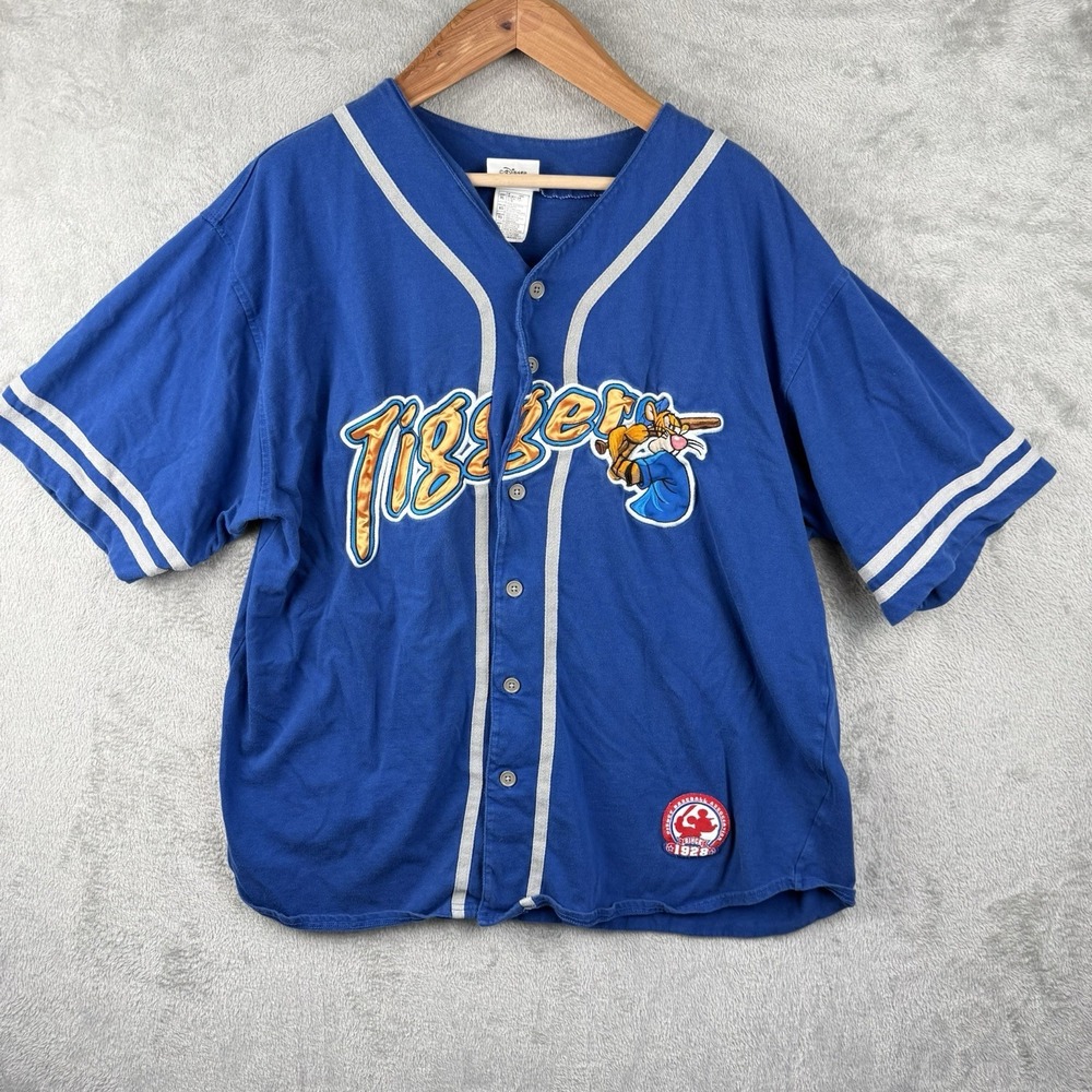 Walt Disney World Tigger Jersey XL Blue Embroidered‎ Logo Baseball Vintage 90s